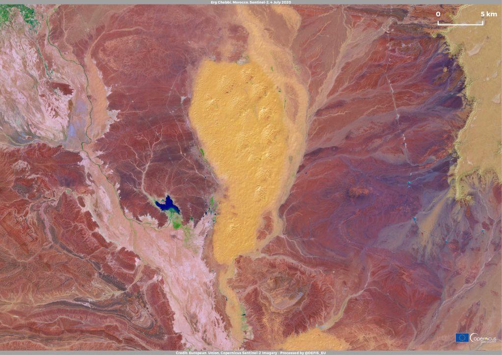 Panoramic view of Erg Chebbi dunes in the Sahara Desert