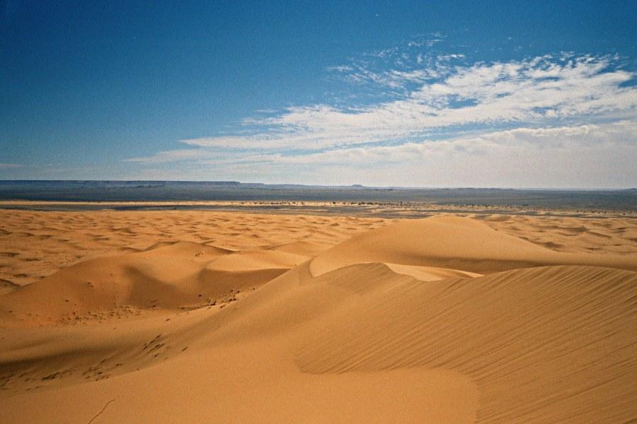 View of Merzouga and the Erg Chebbi dunes