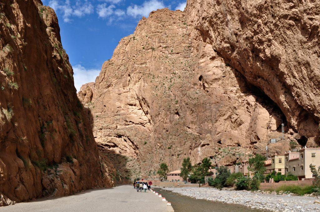 Walking through Todra Gorge canyon